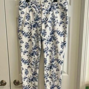 Floral Blue and White Women Jeans